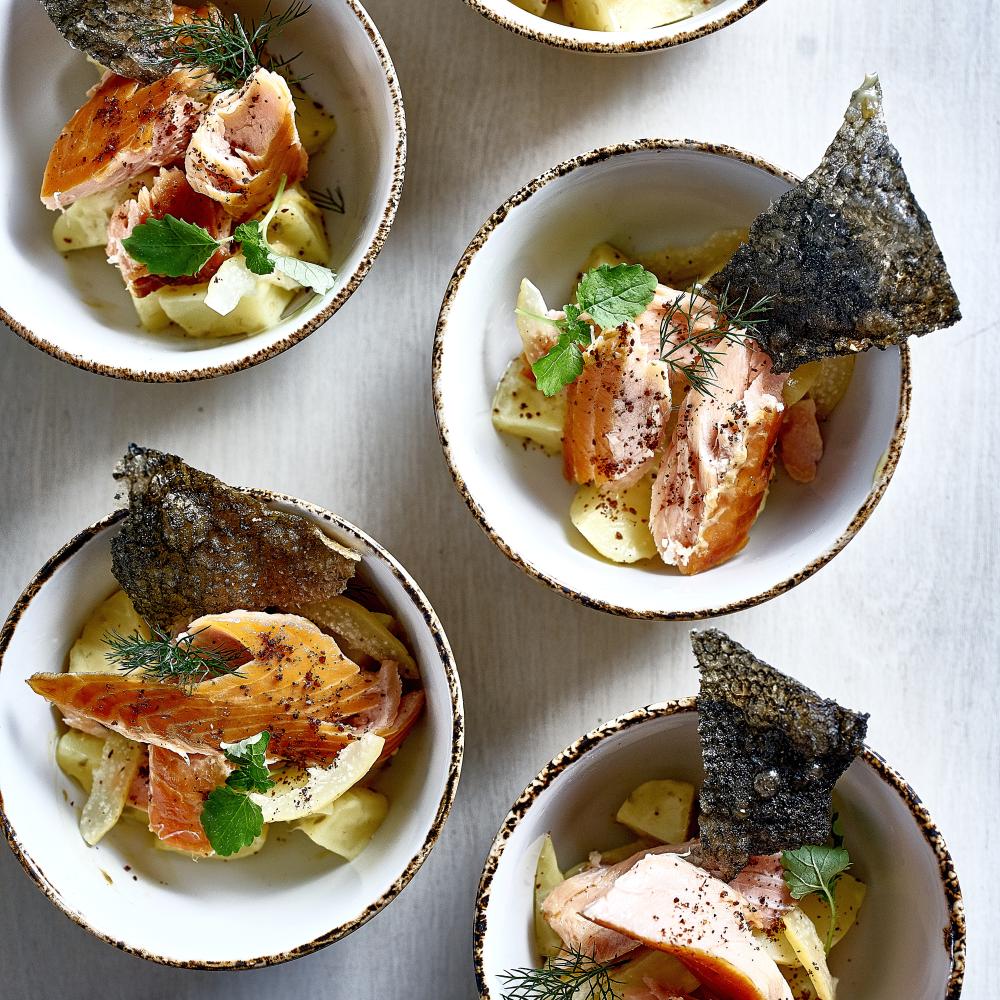 create food hot smoked salmon bowl